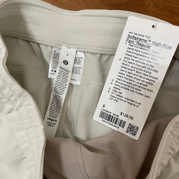 Lululemon Women Softstreme High Rise Pant Regular Length Sz 8 Bone New With Tag - Picture 9 of 9